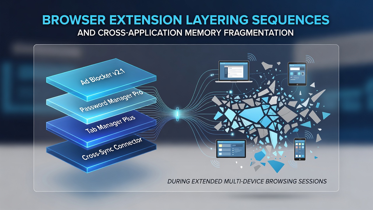 Diagram showing browser extension layering sequences across multiple devices and applications