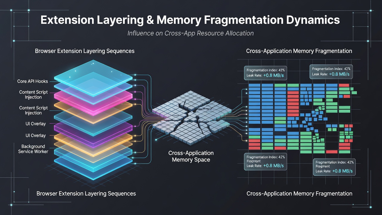 Illustration of memory fragmentation patterns during multi-device browsing handoffs