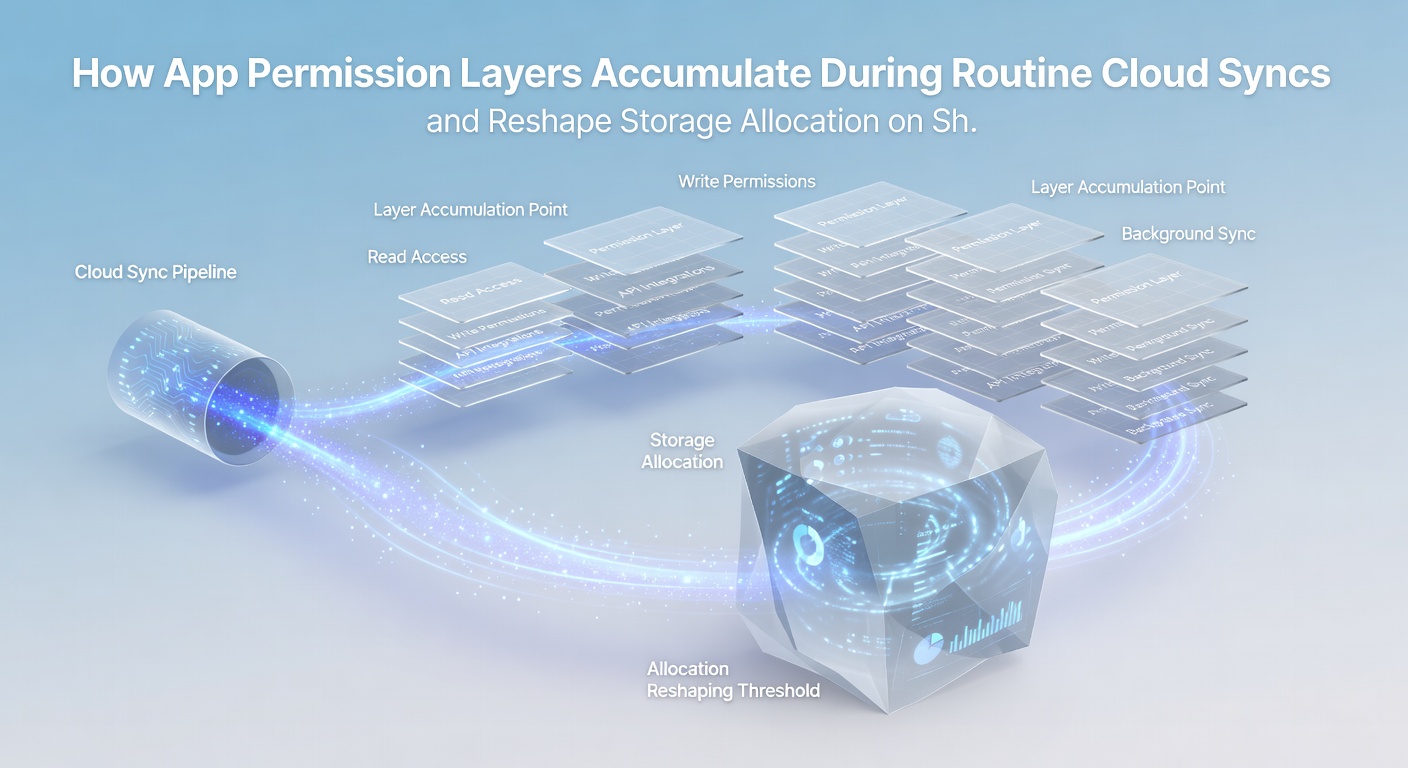 Illustration of storage allocation changes caused by overlapping cloud sync caches on a laptop used by multiple people