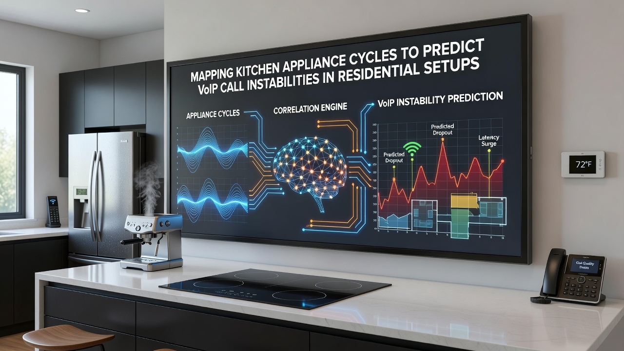 Graph illustrating correlation between appliance power cycles and VoIP jitter measurements over a 24-hour period