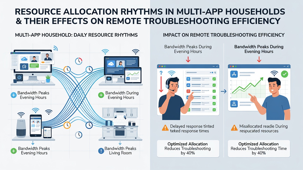 Graph illustrating latency increases during remote troubleshooting when multiple apps compete for household resources