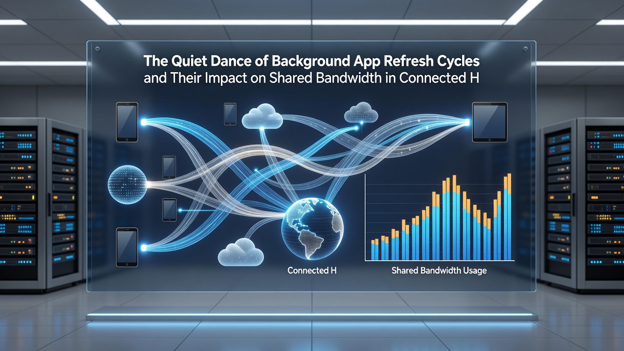 Graph illustrating bandwidth usage spikes correlated with background app refresh timing across a typical household network